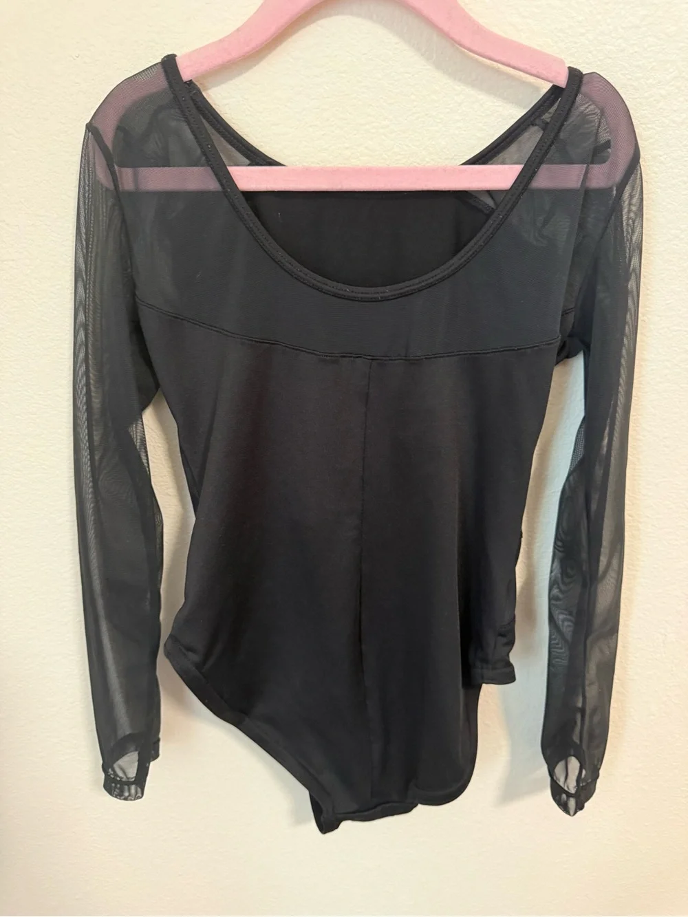 Justice Black Long Sleeve Leotard with Mesh Panels and Rhinestones